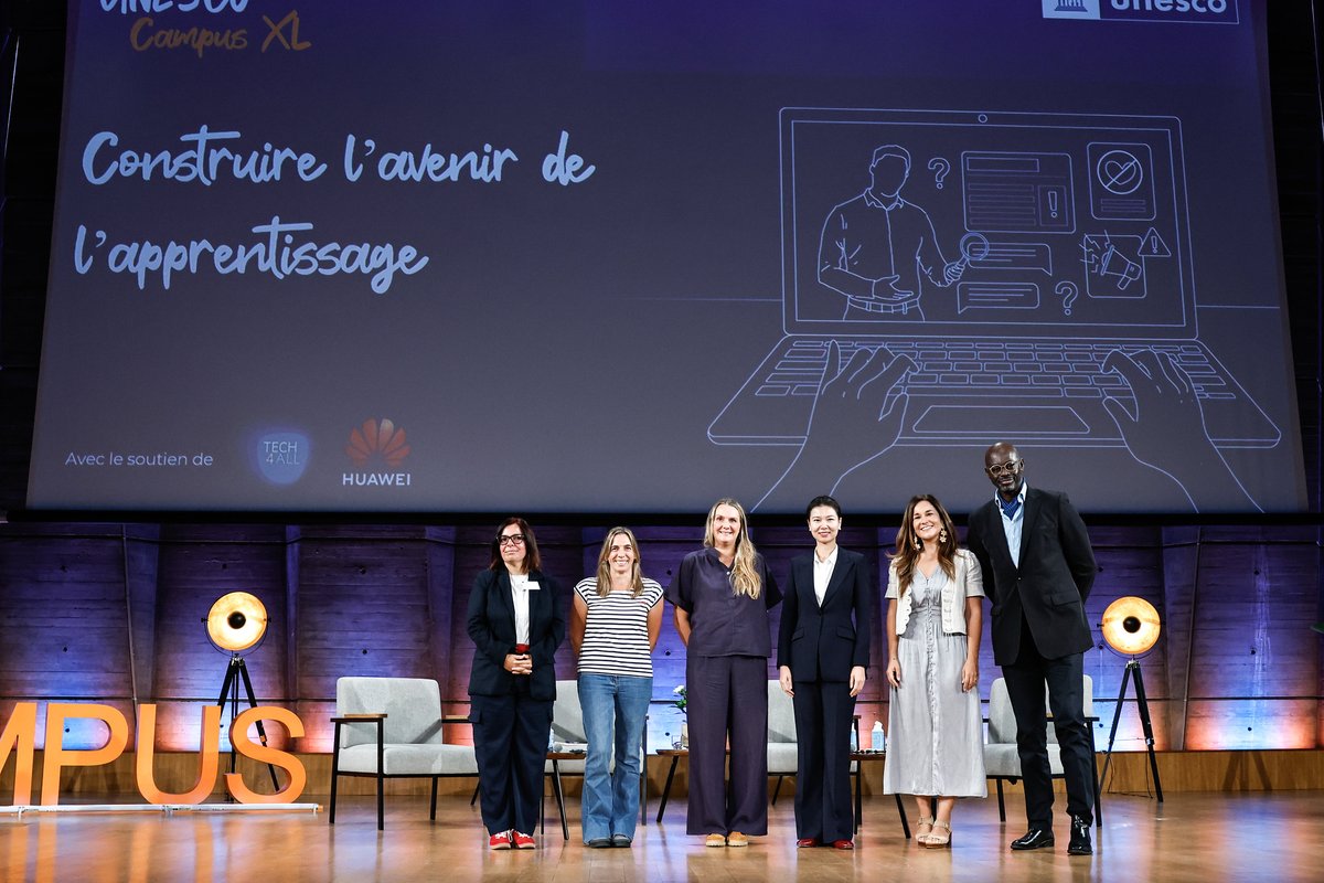 UNESCO's tweet photo. 700 students. One big question: what should learning look like in the age of AI?

At UNESCO Campus XL, young learners explored how AI can support, rather than replace, curiosity, effort and critical thinking.

From questioning algorithms to revaluing deep learning, this #UNESCOCampus reminded us: tech is a tool, education is a right.

🔗 https://t.co/V9QB2K4gfH

Organised with the support of @HUAWEI_TECH4ALL and in collaboration with @6C_Conseil.

#TECH4ALL