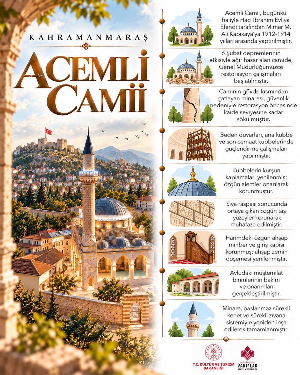 VakiflarGM's tweet photo. Genel Müdürlüğümüzce gerçekleştirilen rekonstrüksiyon uygulamasıyla aslına uygun şekilde yeniden inşa edilen Şekerli Camii, restorasyonu tamamlanan Acemli Camii ve 16. yüzyıldan günümüze ulaşan ecdat yadigârı Bektutiye Camii vakıf medeniyetimizin yaşayan bir emaneti olarak yeniden cemaatine kavuştu.

#ŞekerliCamii
#AcemliCamii
#BektutiyeCamii