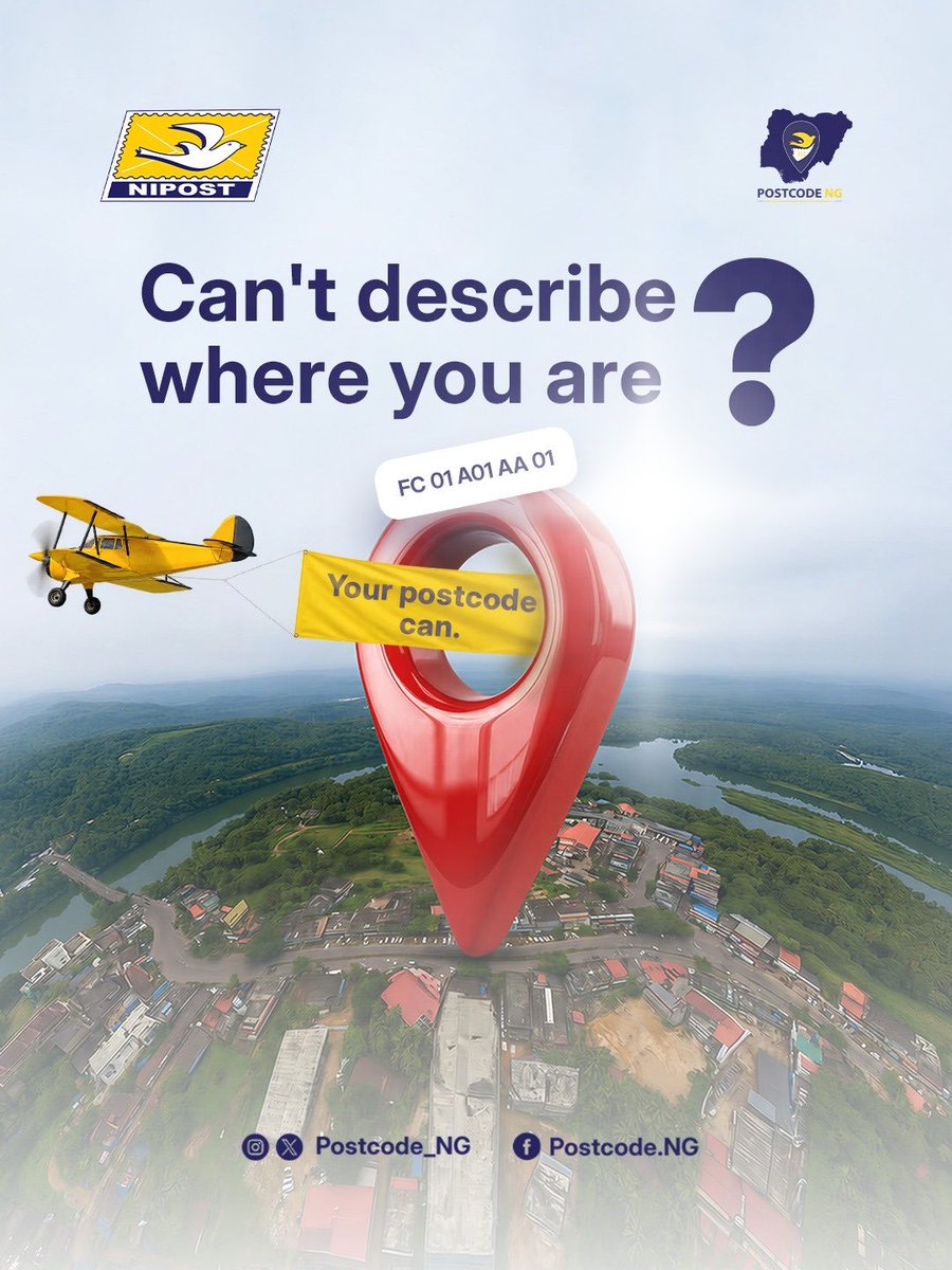 Postcode_ng's tweet photo. Tired of explaining complex landmarks just to get directions? Your digital postcode speaks for you, making your location crystal clear from anywhere in Nigeria. 

#October1st #NationalDigitalPostcode  #YourCodeYourCommunity 
#NIPOST https://t.co/9wWMWivAxa