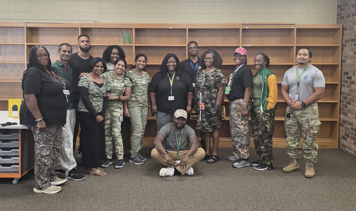 hopkinseagles's tweet photo. Military Monday at Hopkins Middle! Our students and staff rocked camo to celebrate military careers and the many pathways they open. 💚💛 Which career surprised you most? #MilitaryMonday #AVIDWeek #FutureReady #EaglePride https://t.co/n8EHlbHo6j