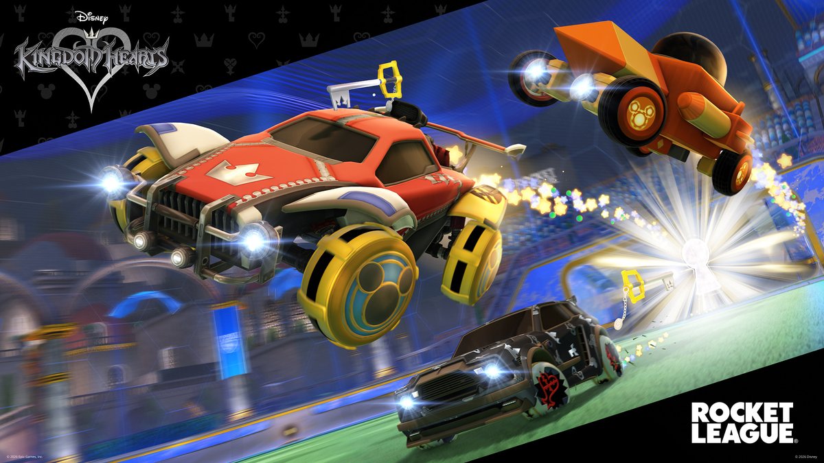 RocketLeague's tweet photo. Your teammates are your power! 
The KINGDOM HEARTS LTE goes live on September 17th at 9AM PT ❤️ https://t.co/K3ic3e1RTK