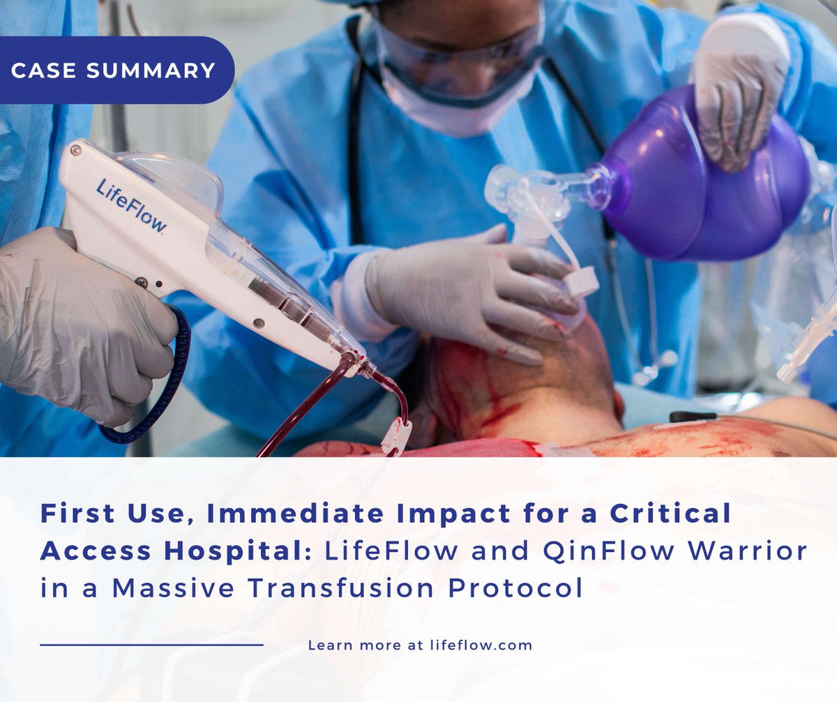 LifeFlow__'s tweet photo. A patient in profound hemorrhagic shock after a GSW arrived at a critical access hospital with a BP of 57/35. Using LifeFlow + QinFlow, the team delivered 4 units PRBCs + 2 FFP, improving BP to 100/65 before transfer. The patient survived.

Read the case: https://t.co/q4bMwzY8Vv https://t.co/Ie1IBBoGVZ