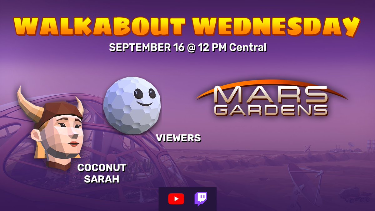 WalkaboutMG's tweet photo. It's a #WalkaboutWednesday for the PEOPLE!
In just ONE HOUR, Coconut Sarah will be landing in Mars Gardens along with some lucky viewers! Come on by and hang or play along!
https://t.co/69TOfnCUP6
https://t.co/QxpZd2AIyY https://t.co/AHWfsForBH