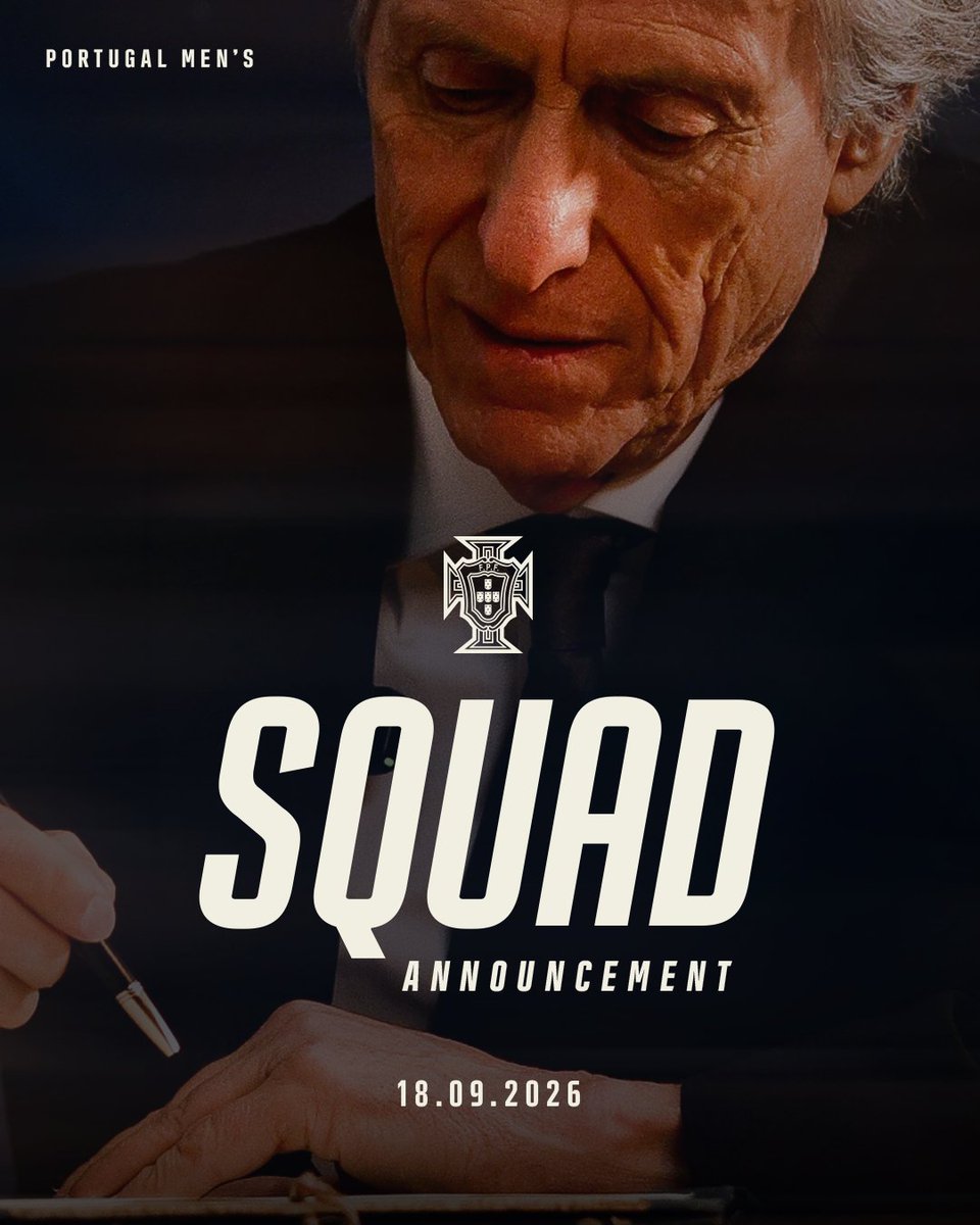 selecaoportugal's tweet photo. 🔜 A primeira convocatória do míster Jorge Jesus 📋✍️

⏰ 𝟭𝟮𝗛 (𝗨𝗖𝗧 +𝟭)

🔗 𝗦𝗔𝗕𝗘 𝗠𝗔𝗜𝗦 👉 https://t.co/IwBUeOVxBT

#NationsLeague | @UEFAEURO https://t.co/eXyiuo6nC9