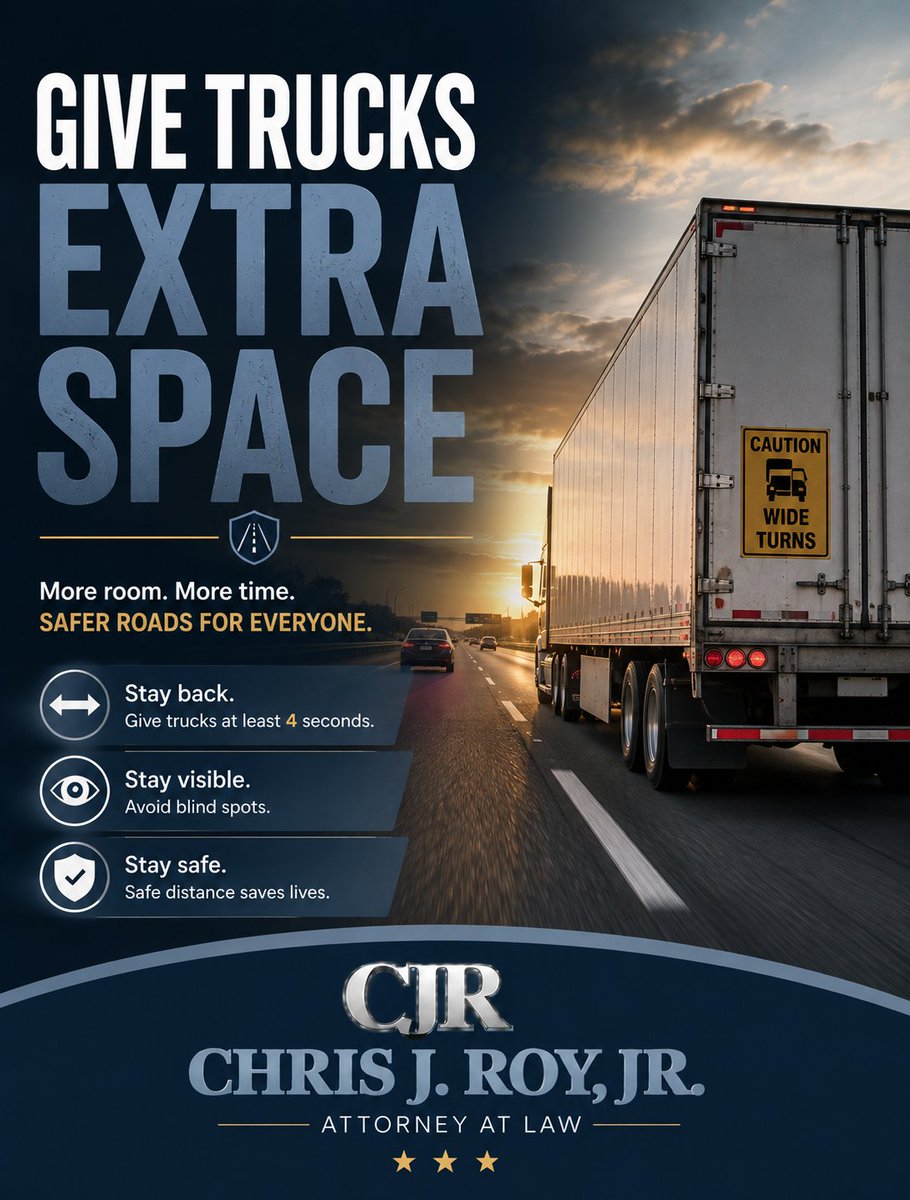 ChrisRoyJr's tweet photo. Large trucks need more time to stop and more room to turn. Giving them extra space helps make the road safer for everyone. #TruckSafety #DriveSafe https://t.co/Gz7URodkL9 https://t.co/RPenUopVHI