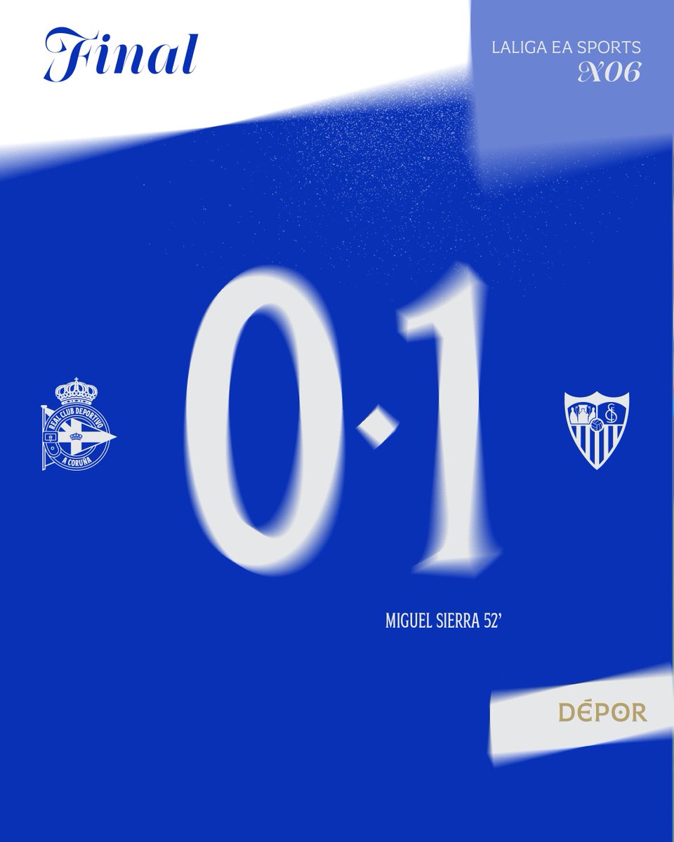 RCDeportivo's tweet photo. 🔚 Final do #DéporSevilla

⚽️  | 0️⃣ - 1️⃣ | 

#LaLigaEASports https://t.co/BDW9xKgHlu