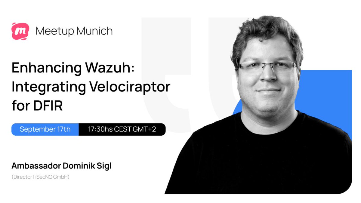 KatiaBuk's tweet photo. We’ve got good news: this Meetup is now online and open to everyone! 🌐

Join us tomorrow to explore Wazuh + Velociraptor for DFIR, in collab with iSecNG GmbH.

📅 Sept 17 | 🕧🇩🇪 12:30 PM | 💬 German
💻 Join: https://t.co/GROOjdTKDP

@wazuh #DFIR #Velociraptor #Cybersecurity https://t.co/pP0yxjcARU