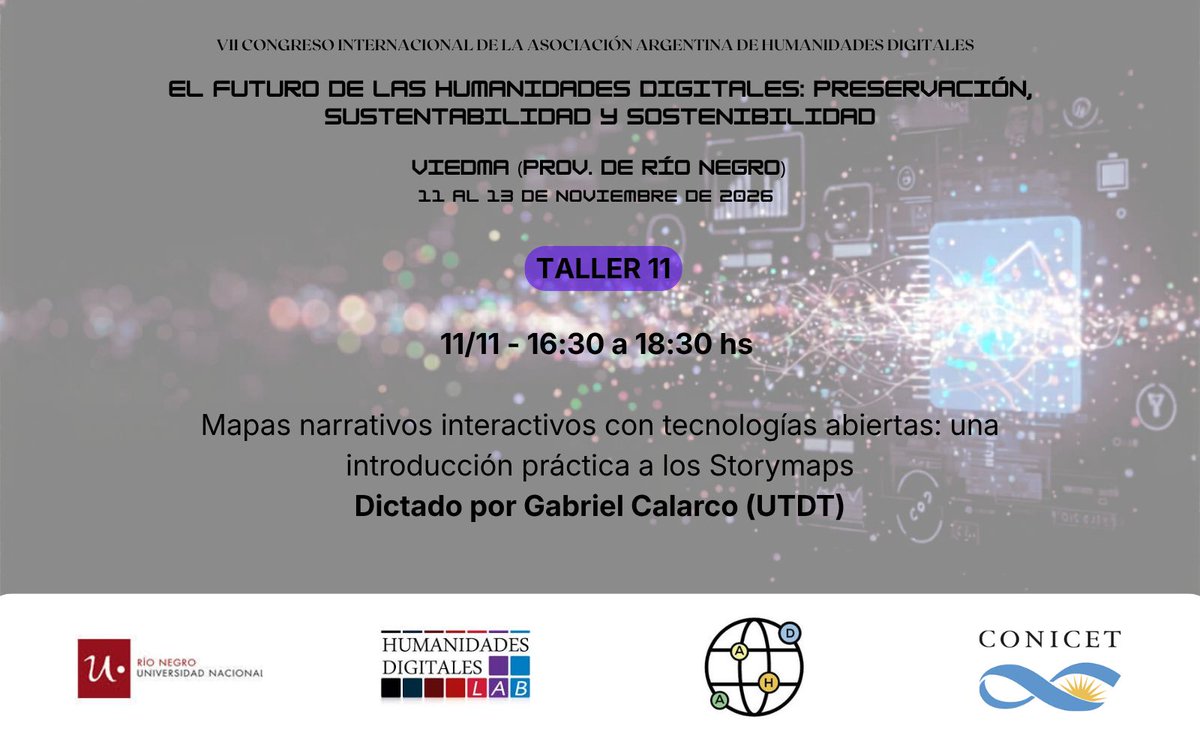 aahdArg's tweet photo. 📚 Actividades del VII Congreso Internacional de la AAHD

🗓️ Horario: 16:30 a 18:30 hs.

📲 Para mas información: https://t.co/v8XMo2wITT  

#HumanidadesDigitales #CongresoAAHD #UNRN #CONICET #Talleres https://t.co/64NwY6MxnD