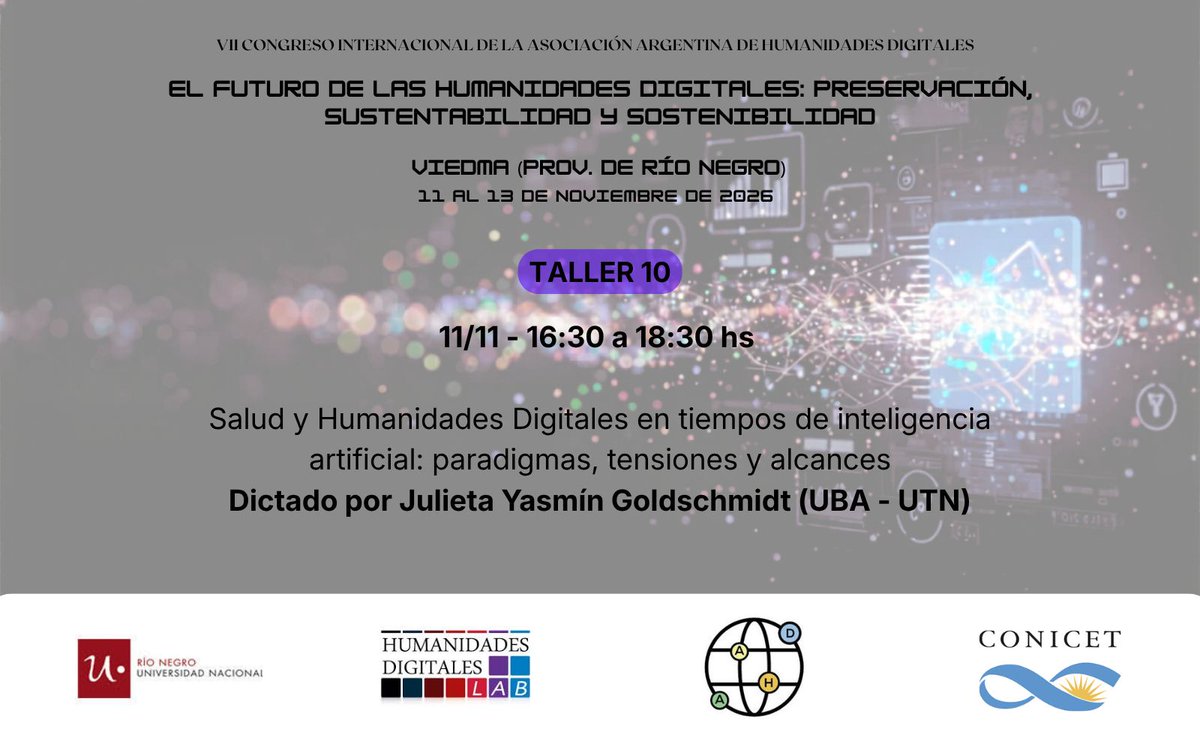aahdArg's tweet photo. 📚 Actividades del VII Congreso Internacional de la AAHD

🗓️ Horario: 16:30 a 18:30 hs.

📲 Para mas información: https://t.co/v8XMo2wITT  

#HumanidadesDigitales #CongresoAAHD #UNRN #CONICET #Talleres https://t.co/64NwY6MxnD