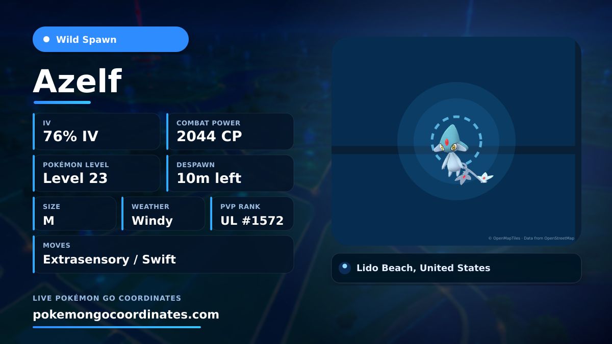 CoordsPokemonGo's tweet photo. A Lake Trio #Azelf appeared!
✨ 76% IV • 2044 CP • Level 23
⏱️ Despawns in 10m
📍 40.564459,-73.640697
#PoGo • #LakeTrio https://t.co/MylS2Fvh6k