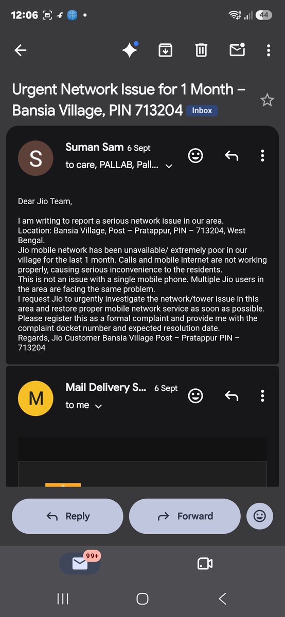 SumanSam279296's tweet photo. @reliancejio @reliancejioCare Serious Jio network issue in our area. 500+ SIM users &amp; 10 AirFiber connections affected. Calls and AirFiber are unusable. Repeated complaints, but no resolution or SR number. Please escalate urgently. Evidence attached. https://t.co/oqZKHtu84I
