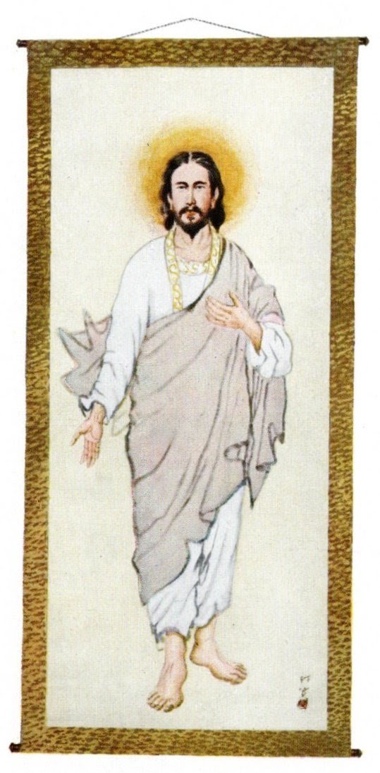 TheChurchInAsia's tweet photo. A hanging scroll depicting a resurrected Christ painted by Japanese artist Otake Etsudō (1868-1931). Etsudō was a very late convert to Catholicism, receiving baptism a mere three years before his death. This is his only known Christian painting. https://t.co/24TDG9gWrq