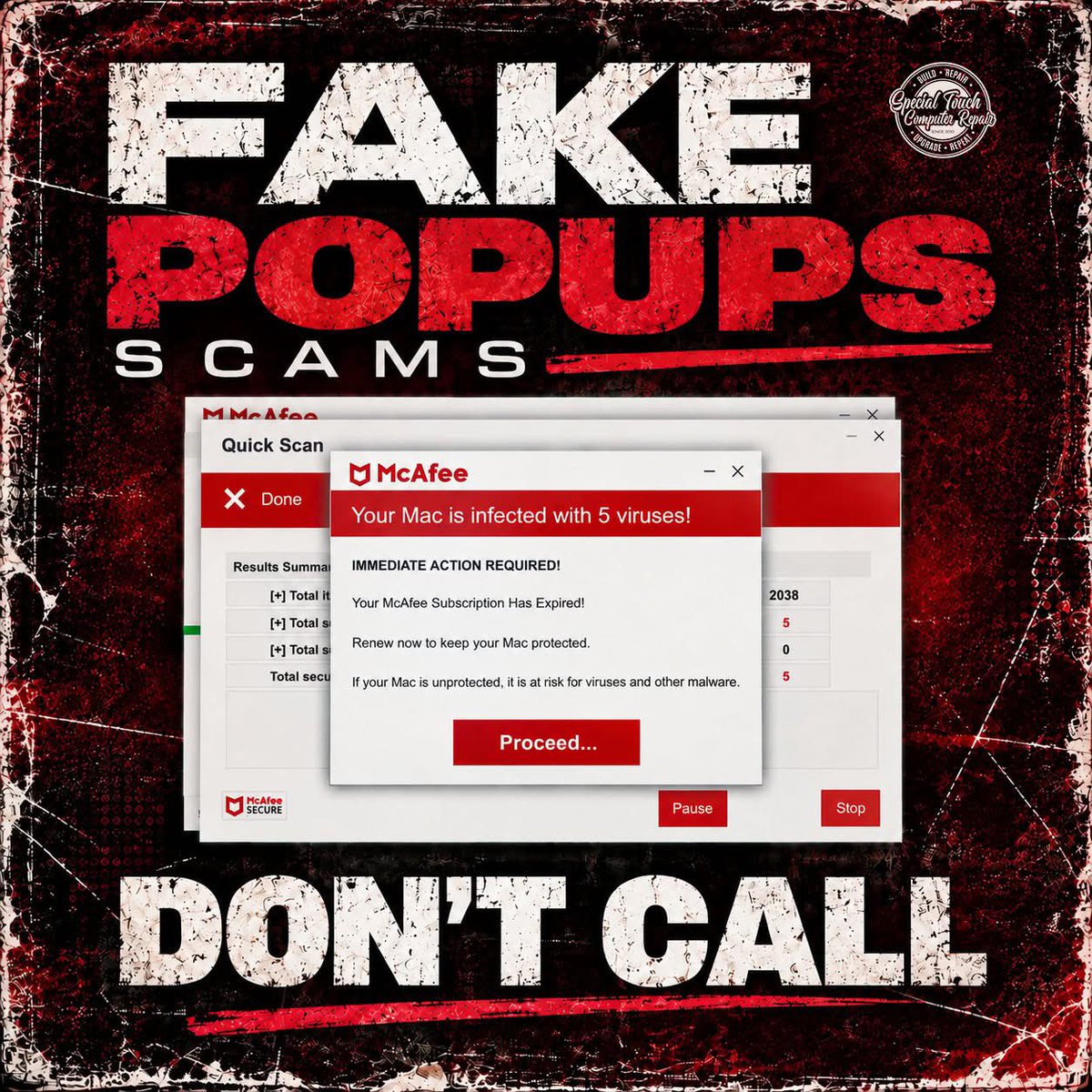 STCRepair's tweet photo. 🚨 FAKE POP-UP? DON’T PANIC.

❌ DON’T CALL
❌ DON’T CLICK
❌ DON’T give remote access
❌ DON’T enter passwords

Scammers want you scared and acting fast.

✅ CALL US INSTEAD: (402) 812-5130

Special Touch Computer Repair https://t.co/FBDzp4ZTUE