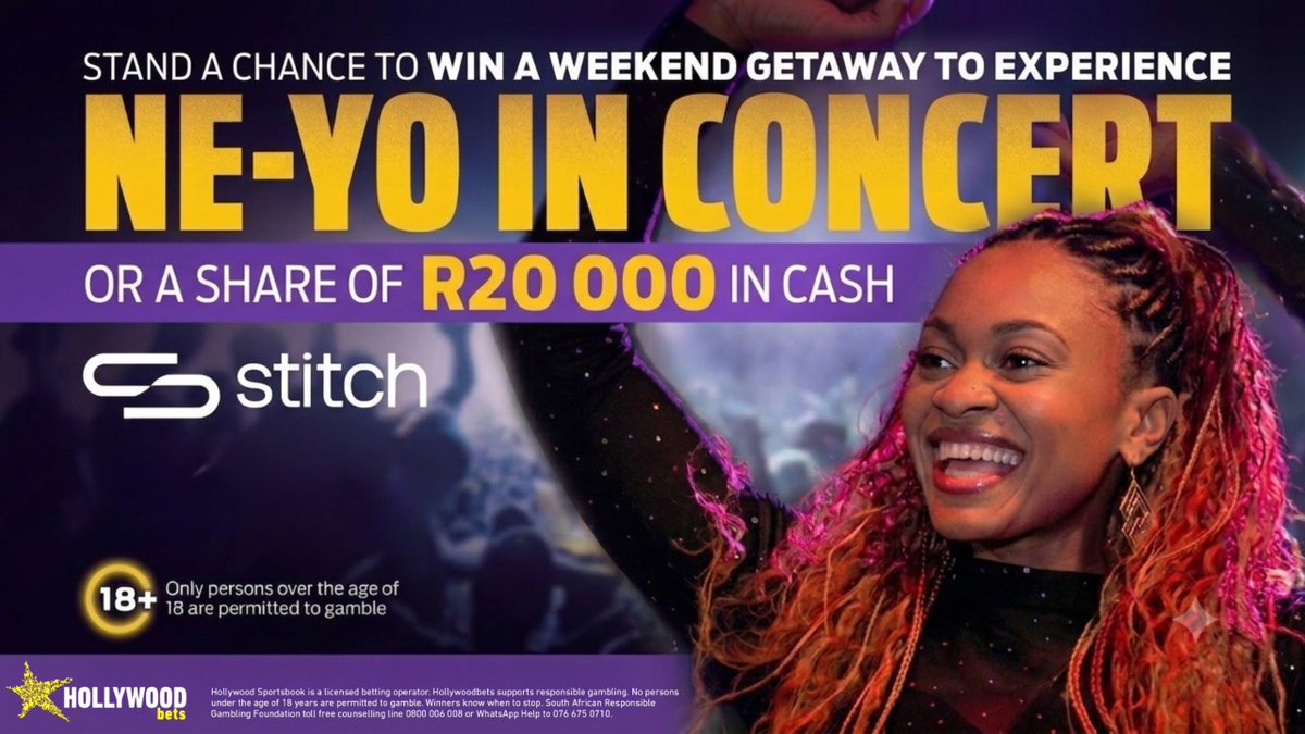zubenathihlong2's tweet photo. 🔥 BIG PROMO AT HOLLYWOODBETS! 🔥

Deposit R200+ via Stitch to enter the draw for a VIP trip to Ne-Yo’s concert in Pretoria + a share of R20,000 cash! 🎟️

Don't miss out ➡️ https://t.co/r7tEStQnLS

18+ | Bet Responsibly | T&amp;Cs https://t.co/LWTzfpCVrx