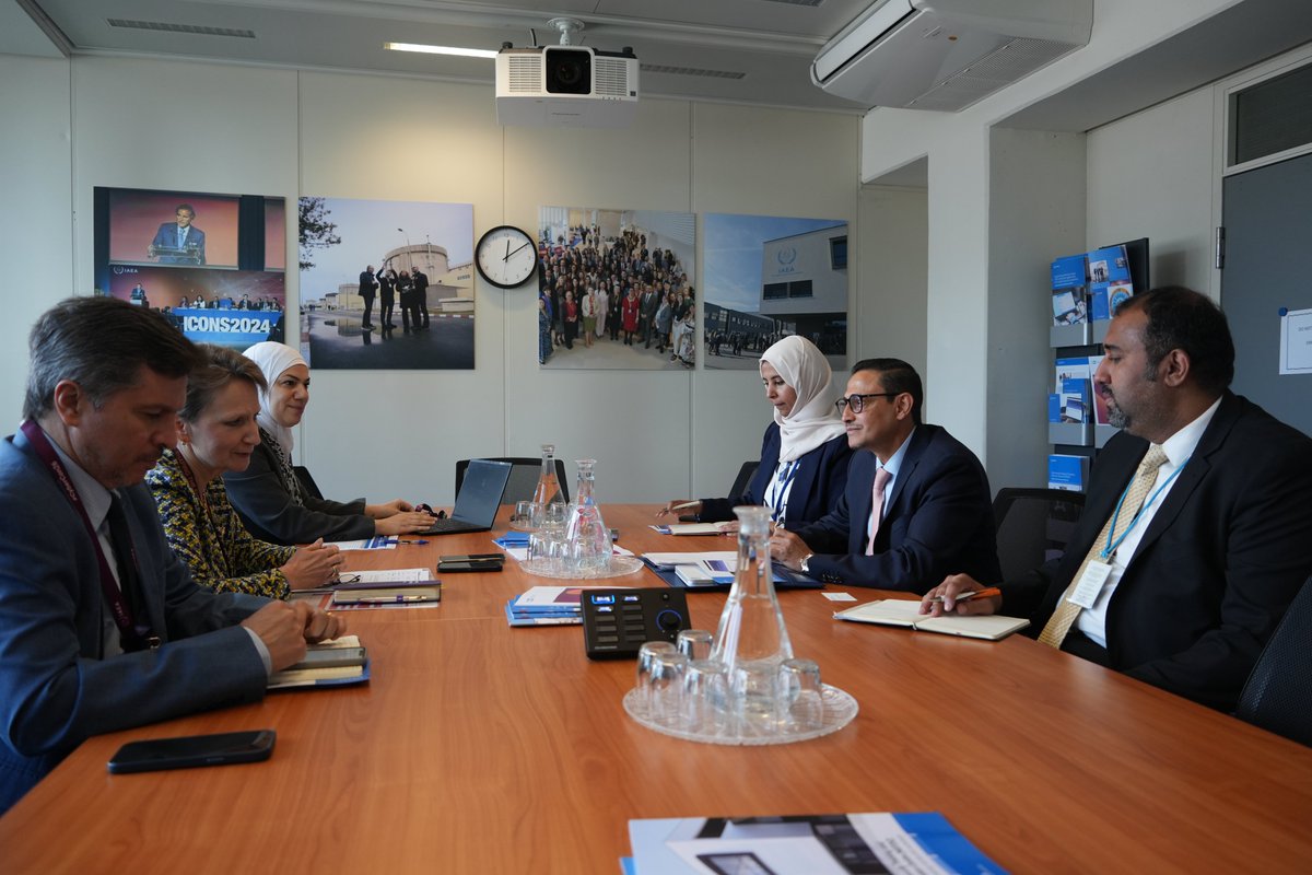 IAEANS's tweet photo. At #IAEAGC, @IAEAorg's Division of Nuclear Security met with a delegation from #Yemen to discuss ongoing cooperation under the Integrated Nuclear Security Sustainability Plan #INSSP framework. As the first country to develop an INSSP in 2006, #Yemen reaffirmed its commitment to #NuclearSecurity and continued cooperation with the #IAEA in strengthening its national nuclear security regime.
@ViennaYemen
