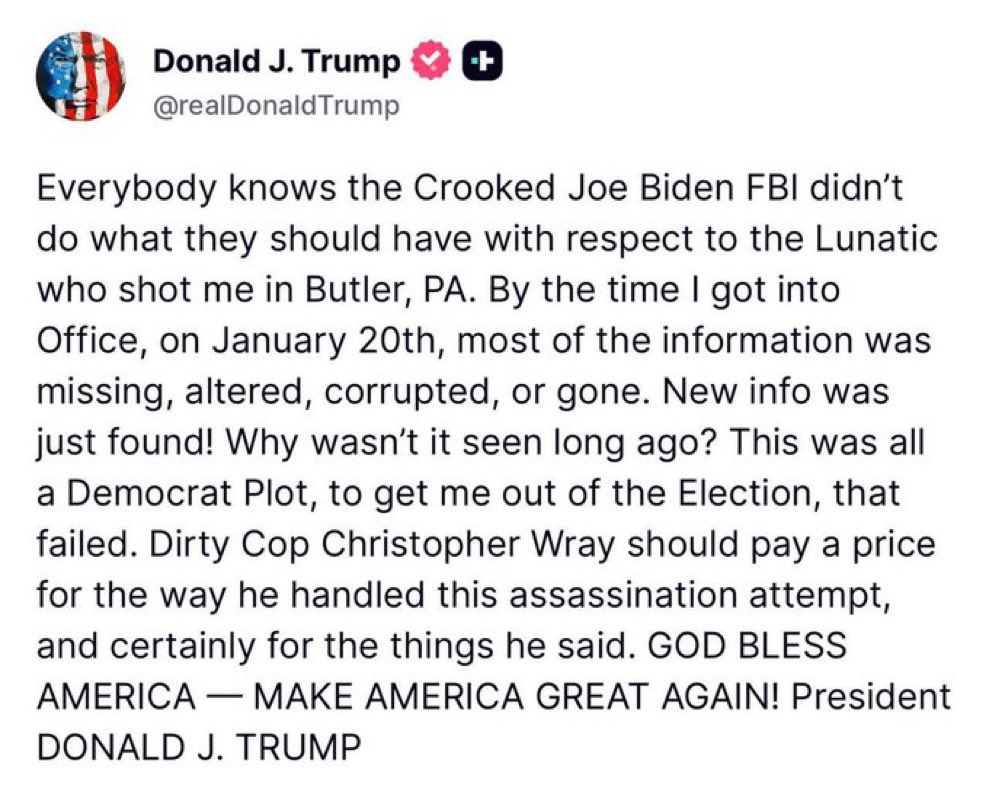 official_johnjr's tweet photo. Holy shit. Trump just openly accused the Dems of being involved in his assassination attempt in Butler, and covering up the evidence.

New info just came out that the shooter had weapon parts shipped to him under a fake name, and his body was cremated by an anonymous donor.

It’s no secret that Biden and the Dems stood the most to gain from Trump’s assassination, and millions of Americans like myself believe that Crooks was undoubtedly influenced/manipulated at the least, but if we find out that Crooks actually was a patsy, and there is some sort of evidence that the Biden administration, another nation, or Left-wing NGOs, were involved in this assassination attempt… 

I’m not sure how we proceed from there. Not sure how we can hold an election, when one out of the two parties are engaged in assassination attempts and collaborating with our enemies in wartime.

At what point are the Dems actually considered legitimate domestic enemies of the United States?

Every day, we get closer to needing the Insurrection Act, and US MIL assisting law enforcement to carry out mass arrests on US soil, against unlawful enemy combatants working on behalf of our enemies who seek to overthrow this nation.