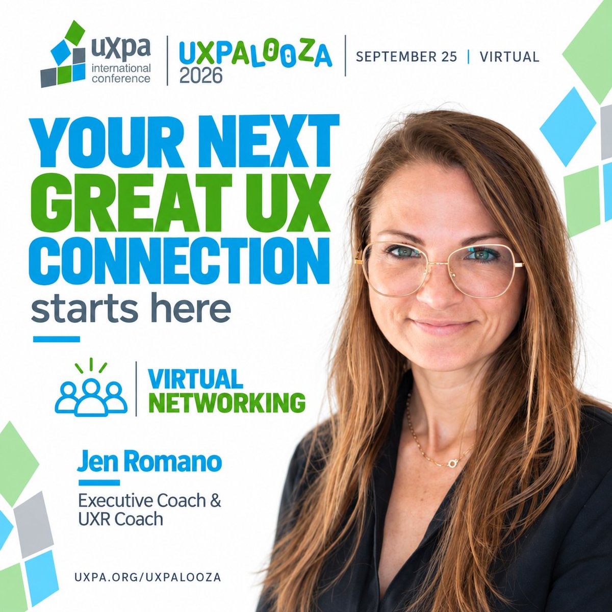 UXPA_Int's tweet photo. Your next great UX connection could start at UXPALOOZA.

Join Jen Romano for fast-paced virtual networking designed to spark conversations, ideas, and professional relationships that can continue long after the event.

📅 Sept. 25 | 💻 Virtual
https://t.co/mdFOtUpUKA
#UXPA https://t.co/Agw4UiAI0m
