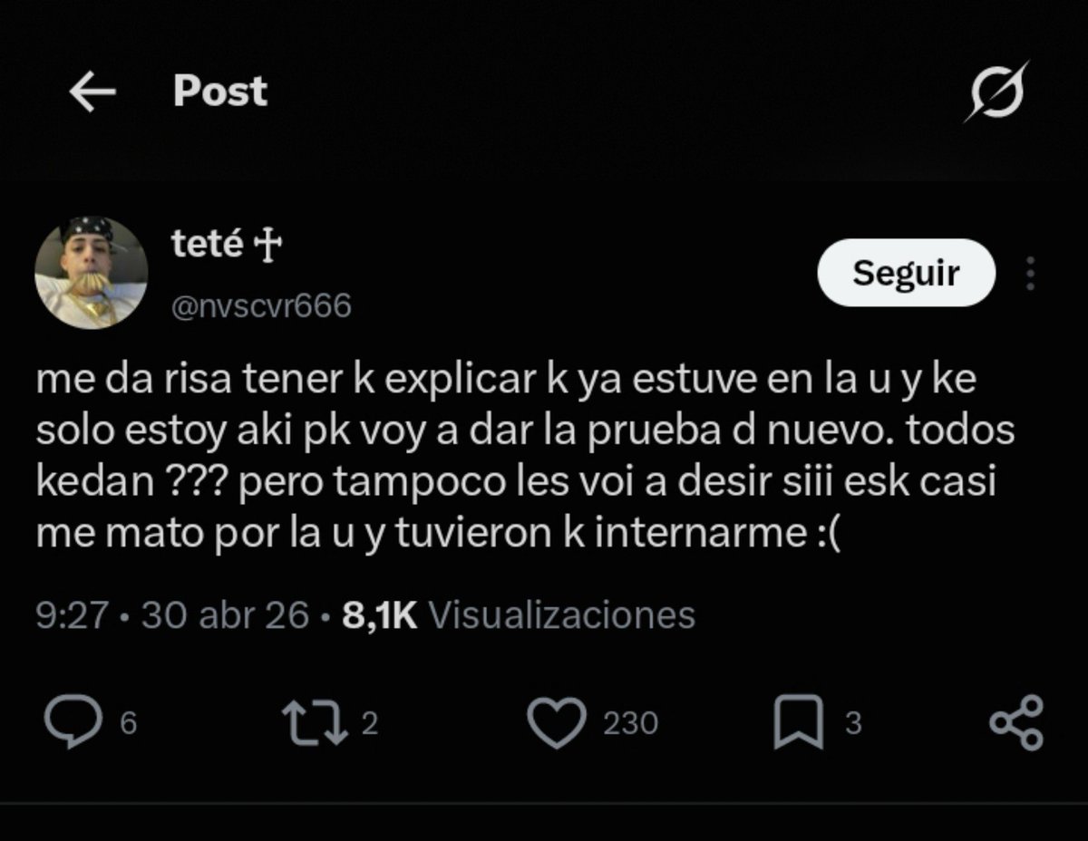 Daaap221's tweet photo. @nvscvr666 @versatanisms Si entran y se van como vos, pq se nota que las bases que traen no son buenas. Ademas te haces el académico y te estresas y te internan pedazo de fragil. A ver si usas la rapidez que tenes aca y te pones a estudiar, parásito todo el dia aplastando las bolas https://t.co/vkSRMAbrJY