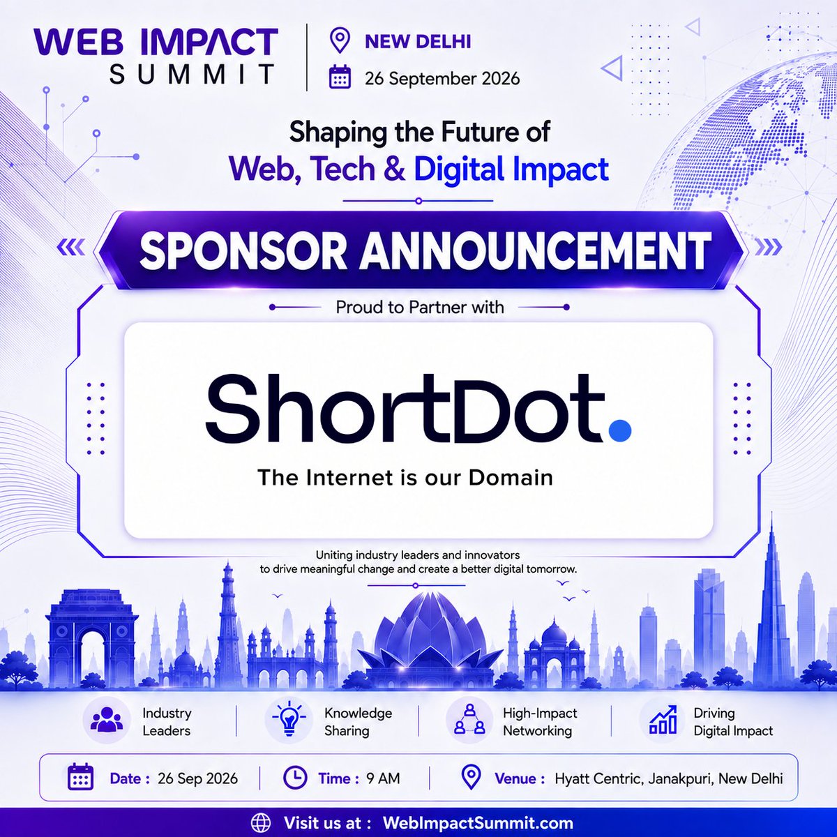 jaypaudyal's tweet photo. 🤝 Announcing our newest Community Partner for Web Impact Summit '26: @shortdotdomains

As the digital landscape rapidly evolves, securing a strong and memorable digital identity is more crucial than ever for scaling startups and tech founders. That is exactly why we are thrilled to partner with ShortDot. They are the innovative registry behind highly sought-after top-level domains like .bond, .icu, .cyou, .sbs, and .cfd.

On September 26 at the Hyatt Centric in New Delhi, ShortDot will be joining our curated room of 200+ tech founders, SaaS leaders, and digital innovators.

Why you need to be in the room:

Direct Access: Meet the ShortDot team @eshanpancholi  Eshan Pancholi and Aditya Arora directly in person to discuss your digital real estate strategy and domain needs.

Exclusive Perks: We are working on some highly exclusive promotional drops specifically for our attendees to secure premium extensions.

Great digital infrastructure starts with the right name. We are proud to have ShortDot actively supporting our ecosystem of innovators and creators.

🎟️ Secure your pass and join us in Delhi: https://t.co/XZDMV47G0i

#WebImpactSummit #ShortDot #DigitalIdentity #TechFounders #SaaS #DomainNames #DelhiEvents