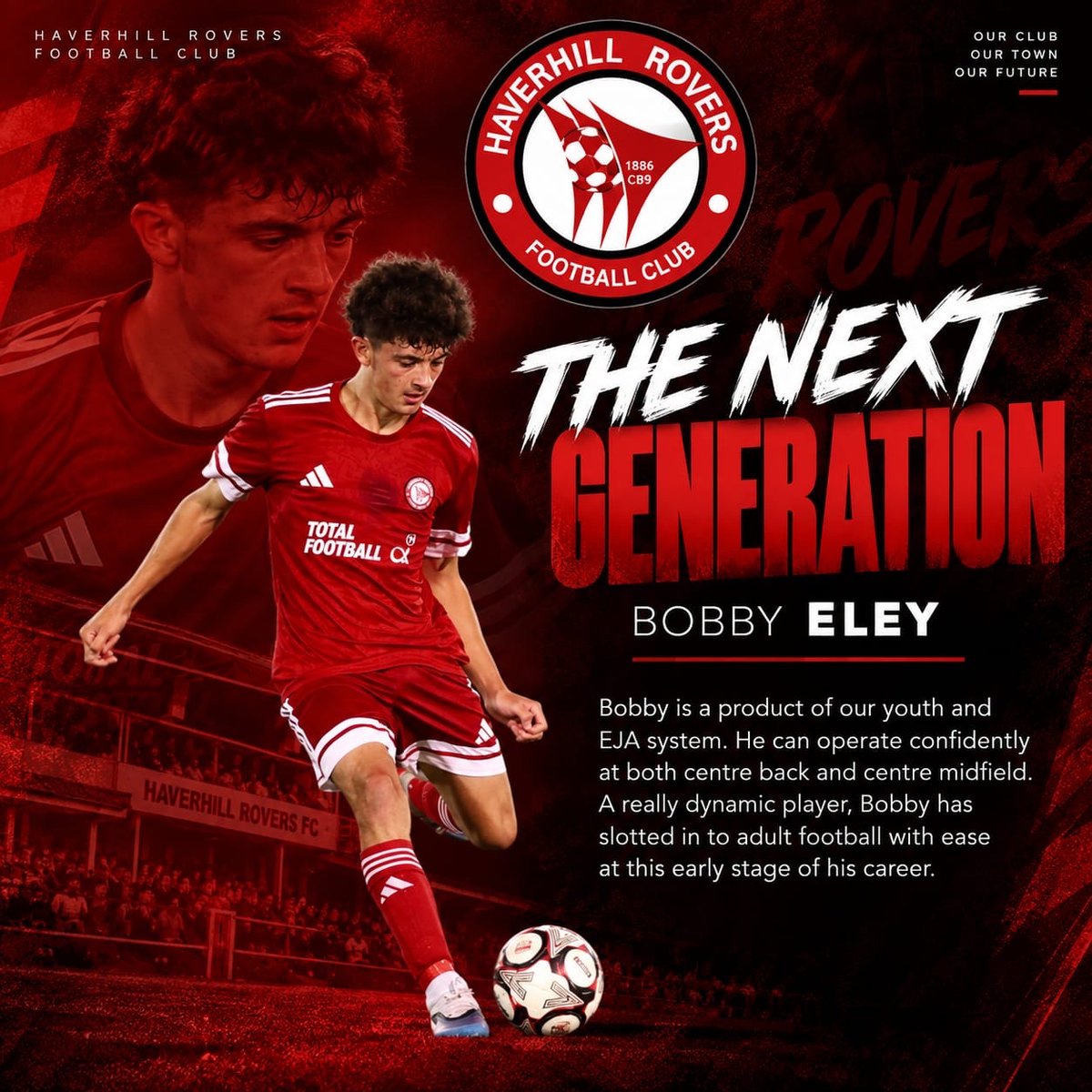 HaverhillRovers's tweet photo. THE NEXT GENERATION 🔴

Another exciting player of our youth and EJA system, Bobby Eley can operate comfortably at both centre back and centre midfield, making the step into adult football and slotting in really well at these early stages.

#HRFC #UpTheRovers #YouthFootball https://t.co/SA0bo2HimZ