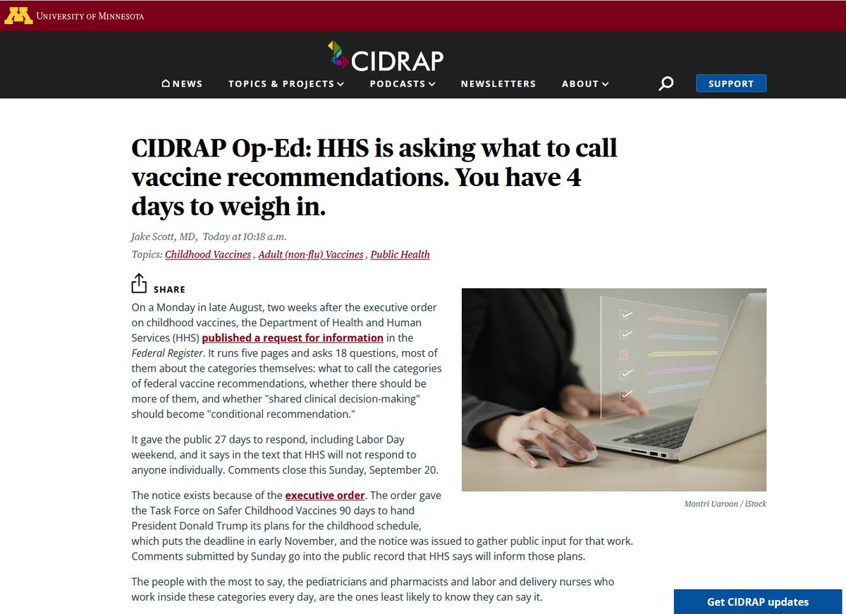greg_folkers's tweet photo. CIDRAP Op-Ed: HHS is asking what to call vaccine recommendations.

You have 4 days to weigh in.

by Jake Scott, MD  @jakescottMD @CIDRAP 

https://t.co/tBnOxM7xIt https://t.co/sMYlo6KCxs