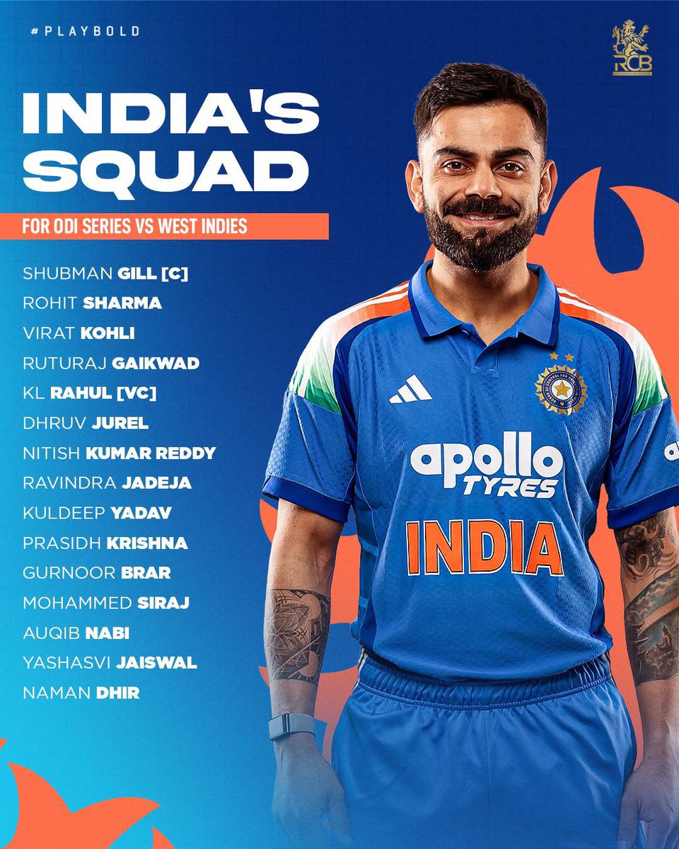 RCBTweets's tweet photo. 𝘚𝘦𝘱𝘵𝘦𝘮𝘣𝘦𝘳 𝘫𝘶𝘴𝘵 𝘨𝘰𝘵 𝘢 𝘸𝘩𝘰𝘭𝘦 𝘭𝘰𝘵 𝘣𝘦𝘵𝘵𝘦𝘳. #𝟭𝟴 𝗿𝗲𝘁𝘂𝗿𝗻𝘀. 👑🔥

3️⃣ ODIs. 5️⃣ T20Is. 🥵
🇮🇳 India vs West Indies 🌴
🔒 The squads are locked and a packed white-ball series awaits. 🔥

#PlayBold #ನಮ್ಮRCB https://t.co/Lei56LnxSB