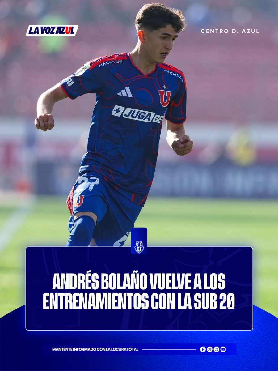 LaVozAzul_'s tweet photo. Después de sufrir un desgarro en su pierna derecha en el partido del 1 de agosto ante Deportes Iquique, el venezolano Andrés Bolaño volvió a entrenar el día lunes con la Sub 20.

Si bien, el extremo estuvo entrenando con el primer equipo este año e incluso hizo su debut en el equipo de honor, tras su lesión va a entrenar con el equipo sub 20 para agarrar ritmo y poder volver a ser opción para Fernando Gago.

#VamosLaU #LocuraTotal 🔵🔴🤘🏼