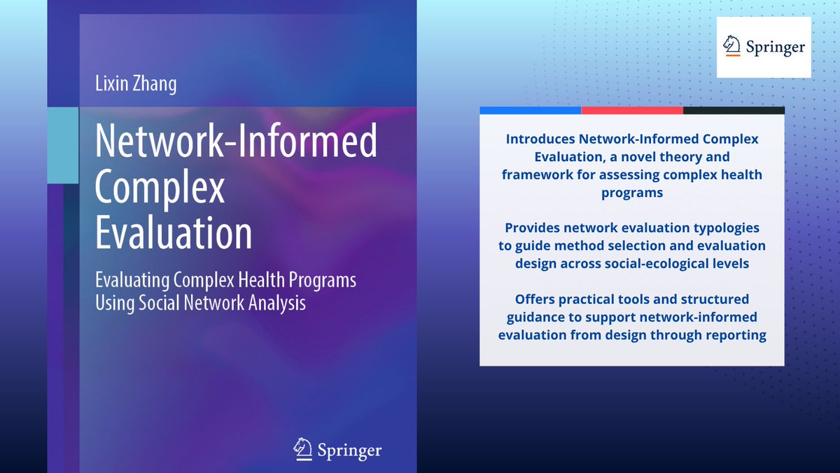 SpringerPBH's tweet photo. NEW Book! Network-Informed Complex Evaluation advances a new evaluation theory and presents a corresponding conceptual framework, methodological approaches, and applications of social network analysis for assessing complex health programs https://t.co/aEpxkgSE2o https://t.co/I6rMfq59yT