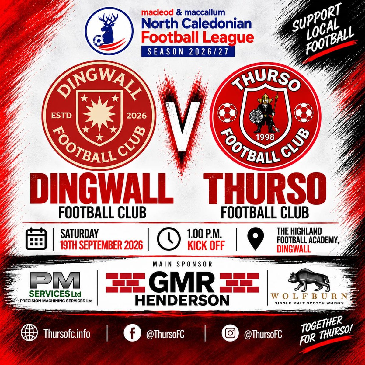 ThursoFC's tweet photo. We are on our travels again as we take a trip south to take on Dingwall in The Macleod & MacCallum North Caledonian Football League on Saturday 19th September 2026 with a 1 p.m kick off at The Highland Football Academy #TFC #Vikings #NCFL https://t.co/hDwAR7fEdA