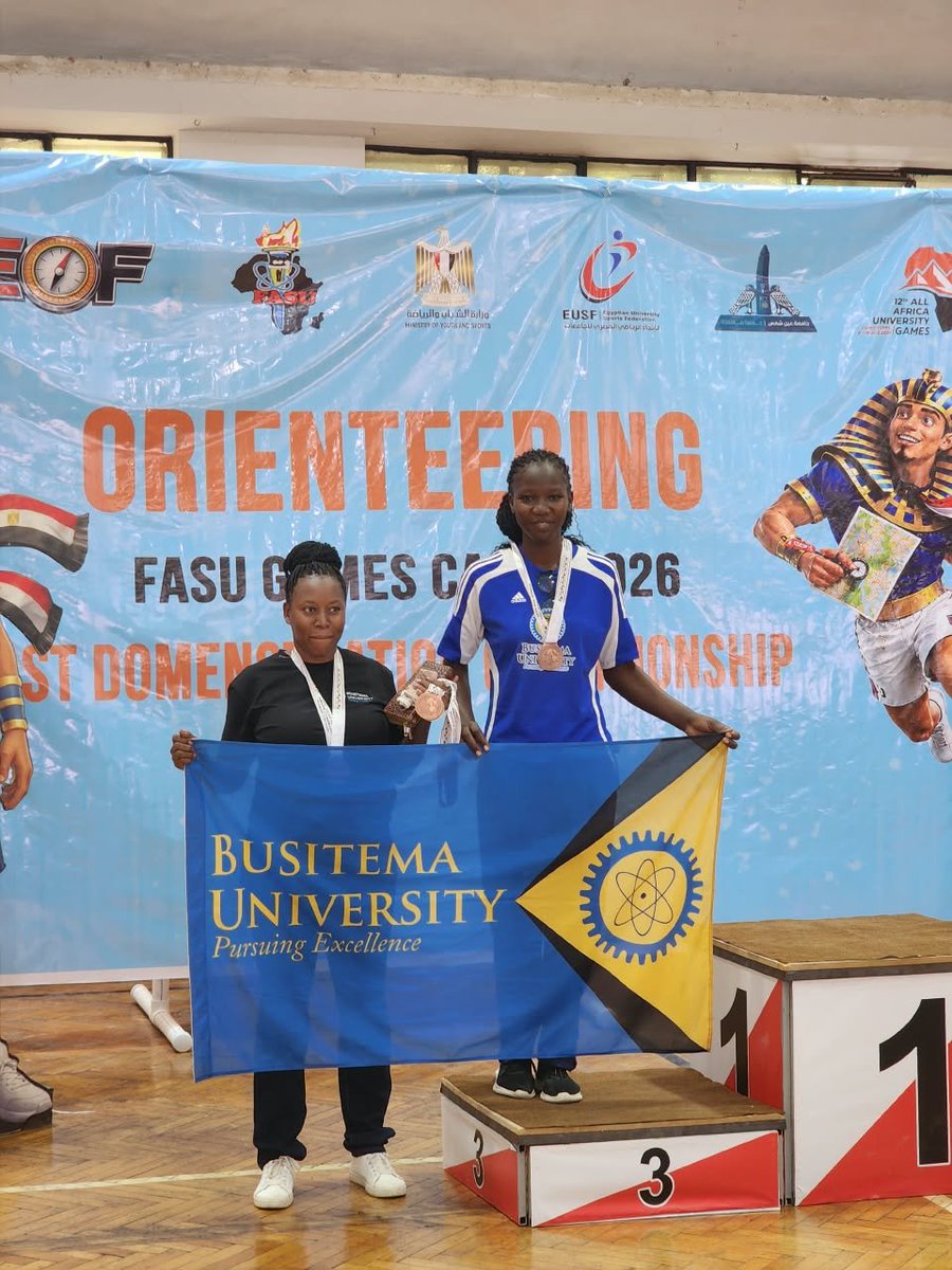 BusitemaUniv's tweet photo. @BusitemaUniv has added another bronze medal to its tally in the Orienteering competition at the 12th All Africa University Games in Cairo, Egypt, with Worem Dickline and Omara Timothy representing the University. https://t.co/UyQNBJjLsV