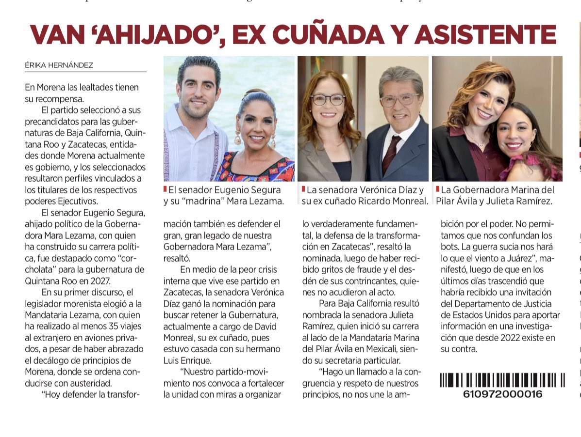 DeniseDresserG's tweet photo. Prometieron encuestas, transparencia y desterrar el nepotismo a la hora de elegir candidatos . Pero aparecen el ahijado, la ex cuñada y la ex asistente. Y hasta hay reclamos de “fraude” dentro de Morena. 

Nueva clase política, viejas prácticas: nepotismo, patrimonialismo y lealtades personales. No están ofreciendo más democracia ni más cercanía con el pueblo. La cercanía de los candidatos morenistas es con la nueva élite que están construyendo.