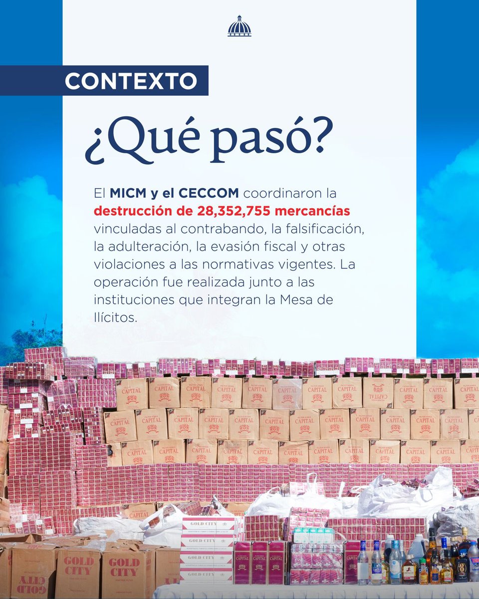 MIC_RD's tweet photo. 🔥 Combatimos el comercio ilícito con acciones concretas.

Junto al @CECCOMRD, coordinamos la incineración de más de 28.3 millones de mercancías ilícitas, valoradas en RD$362.7 millones, protegiendo el comercio formal, la recaudación fiscal y la salud de los consumidores.

#MICM #CECCOM #ComercioIlícito