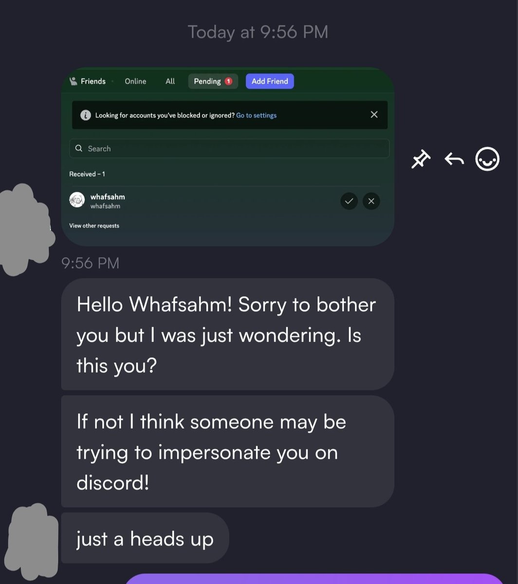 whafsahm's tweet photo. someone's trying to impersonating me on discord- impersonate me and contacting my past customer!!

⚠️ Please be aware guys! 

If you're contacted by that account, please ignore &amp; report it. https://t.co/lHTteXZUOr