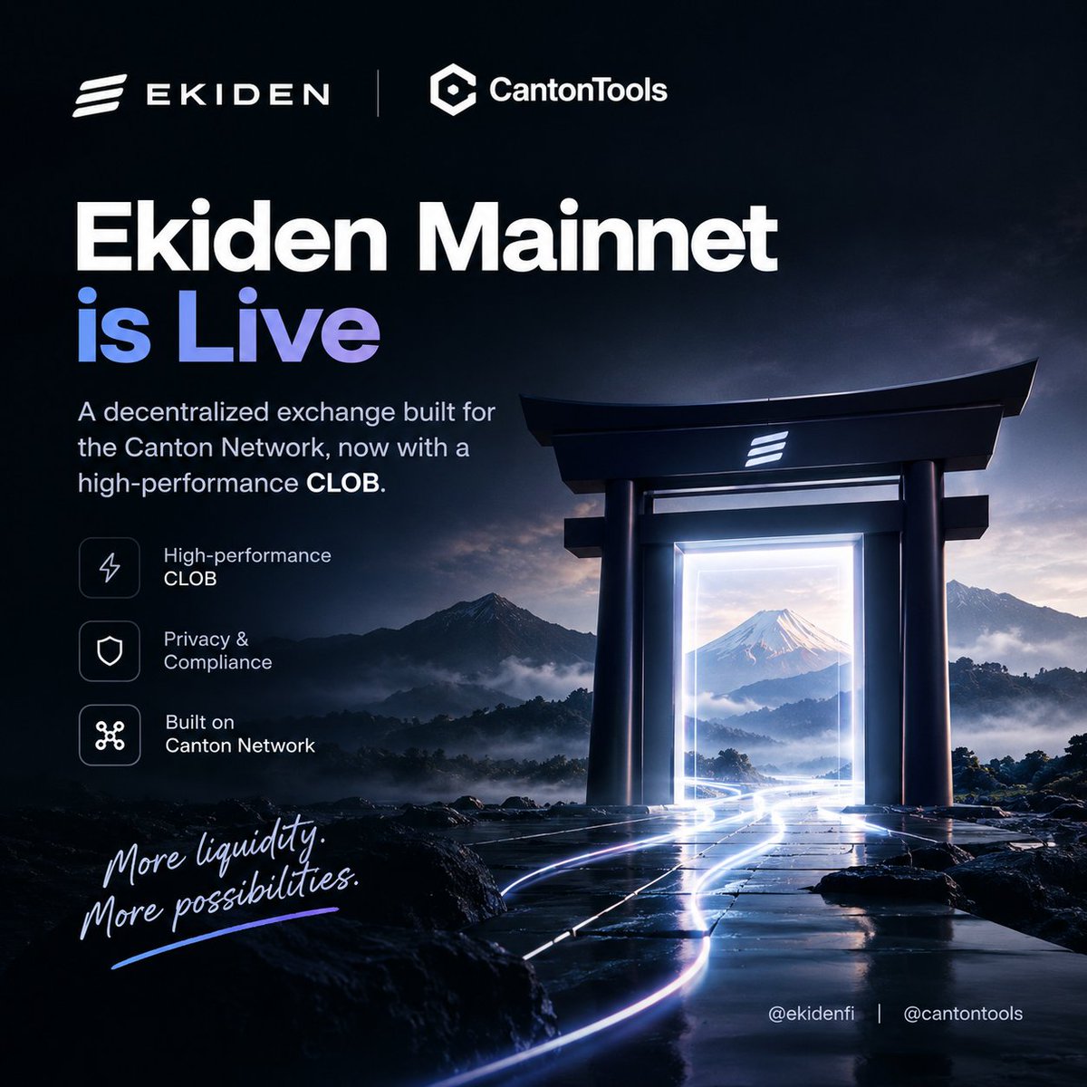 ragilprams's tweet photo. Ekiden Mainnet is here โก
A new chapter for trading on Canton, bringing a high-performance CLOB, deeper liquidity, and a purpose-built DEX experience.
Excited to see what @ekidenfi is building with @cantontools.
#Ekiden #Canton #CLOB https://t.co/qTlkjm0gbD