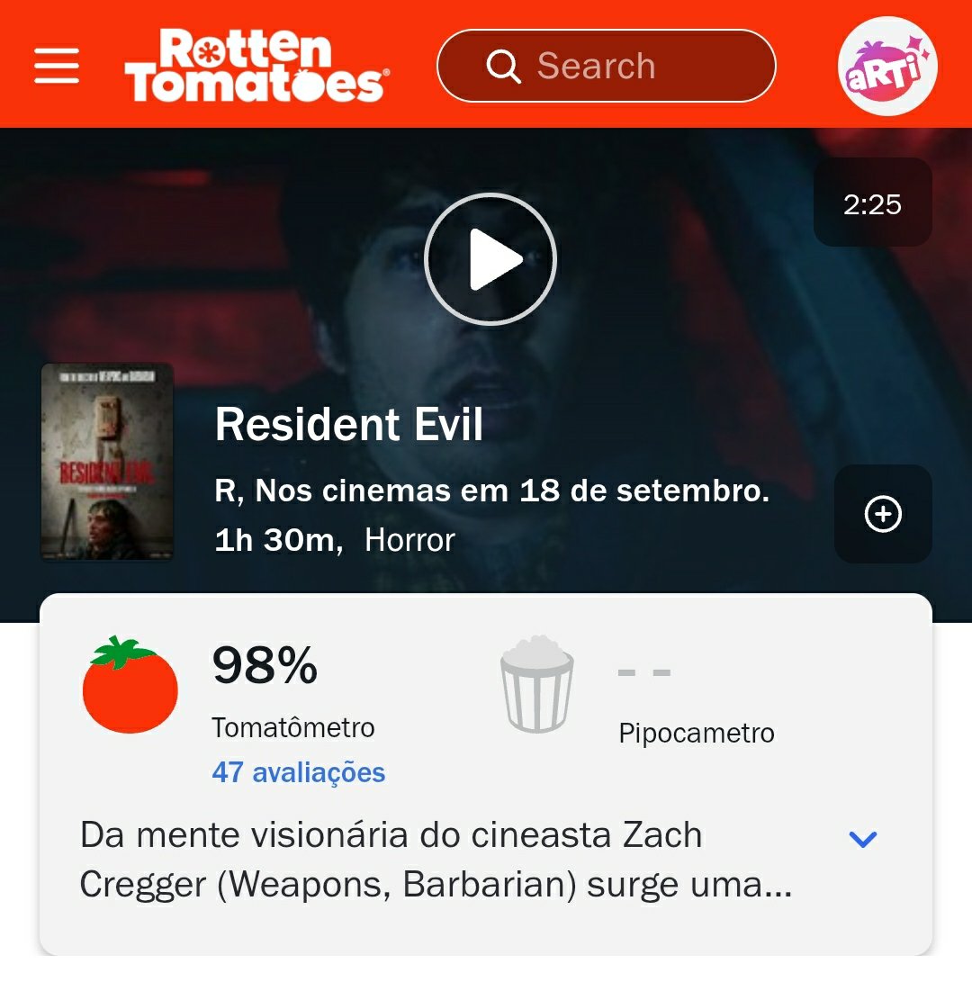 Boxreport's tweet photo. Aclamado! Resident Evil, de Zach Cregger, estreou com 98% 🍅 de aprovação da crítica no Rotten Tomatoes, com base em 47 avaliações. https://t.co/rNVOgDOaEw
