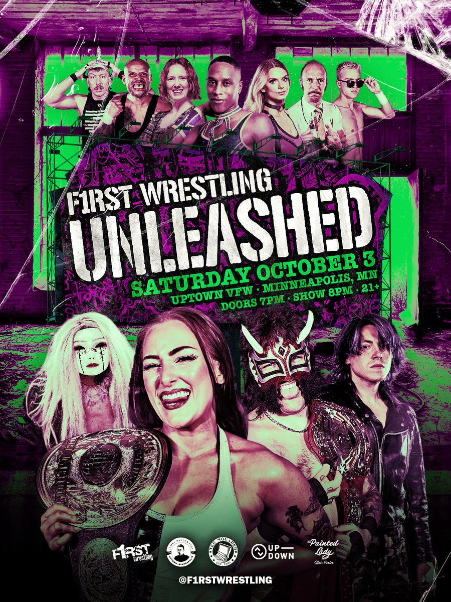 f1rstwrestling's tweet photo. ⚠️F1RST Wrestling: 𝑼𝑵𝑳𝑬𝑨𝑺𝑯𝑬𝑫⚠️

SATURDAY | October 3rd
@UptownVFW | Minneapolis, MN
Doors 7pm | Show 8pm | 21+ Event

❗️GET YOUR TICKETS NOW❗️
🎟️ https://t.co/Z5qGDgZvvM https://t.co/4IVZUxn7y1
