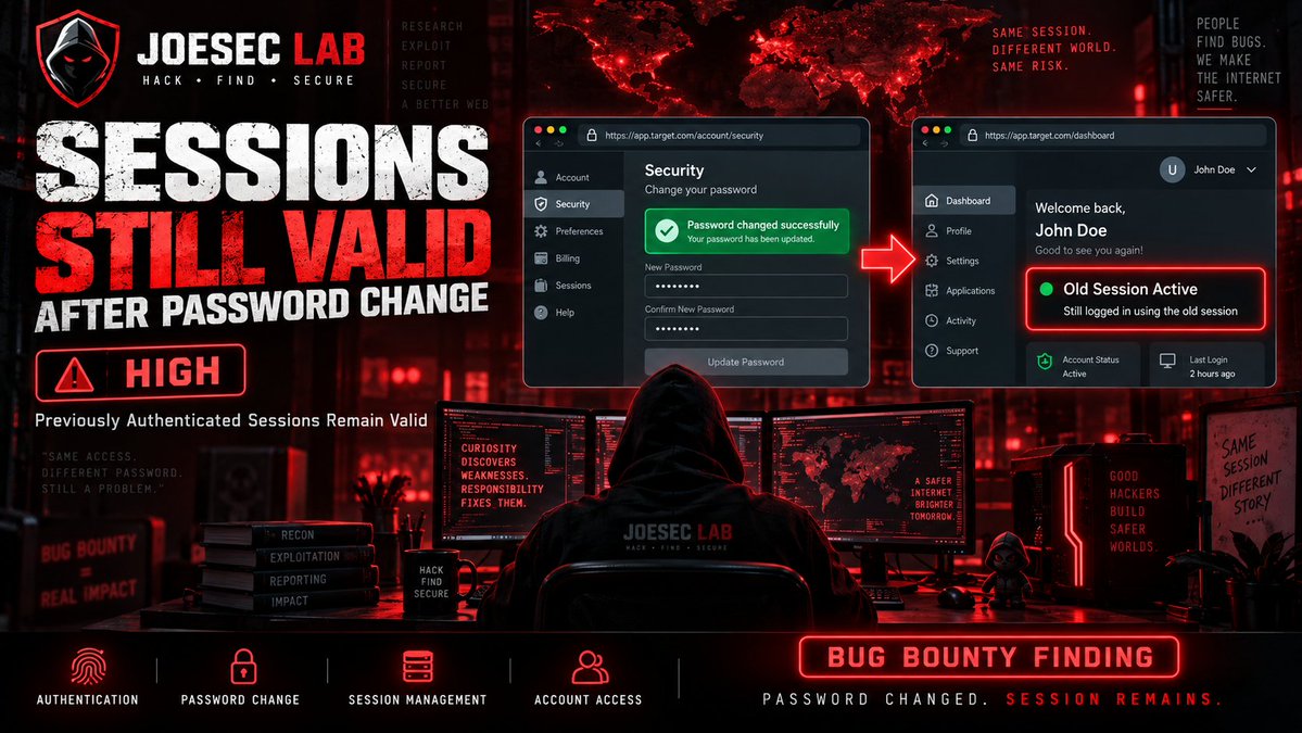 j2riod's tweet photo. Vulnerability: Stale Session Management / Failure to Invalidate Sessions
Impact: Full Account TakeOver

#bugbounty #ethicalhacking #accounttakeover #joeseclab #bugbountytips

YouTube: https://t.co/1rJ8ztdVFa 
Instagram: @kking.joe

https://t.co/D3MIFi7llt https://t.co/2POcGAexpm