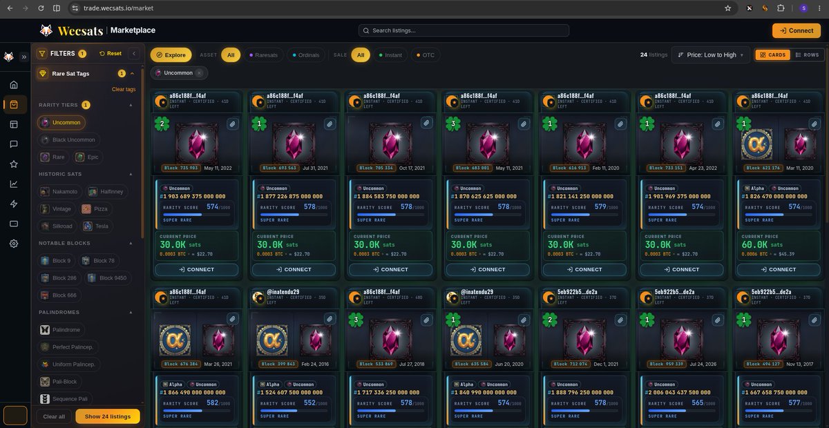 Inatendu29's tweet photo. Promise delivered. The PoW-based Luck score is officially live on WecSats! 🍀⚡️

Integrated natively across both the Explorer and the Marketplace:

Visual badge: Real-time PoW Luck indicator on every listing & sat card

Inspection modals: Exact block luck breakdown on click

Fast indexing: Fully synced with our direct ZMQ blockchain stream

A special shoutout to @NcryptUnc: you asked for it, it's shipped.
Does this integration match what you had in mind? Would love to get your thoughts and validation on the scoring! 🤝

Inspect the chain: 
👉 https://t.co/9GfCbUjsv3
👉 https://t.co/TyVzeIKQvv
#Bitcoin #RareSats #Ordinals
https://t.co/GHX9jEUZhK