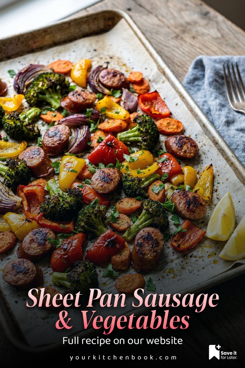 YourKitchenBook's tweet photo. 🔥 Easy dinner, one pan, BIG flavor!

Smoky sausage + colorful veggies + simple seasoning = a delicious weeknight dinner. 🍽️

⏱️ 15 min prep | 30 min oven | Serves 4
👉 Full recipe in the pinned comment.
#EasyDinner #SheetPanDinner #YourKitchenBook https://t.co/YxJcO7fdt4
