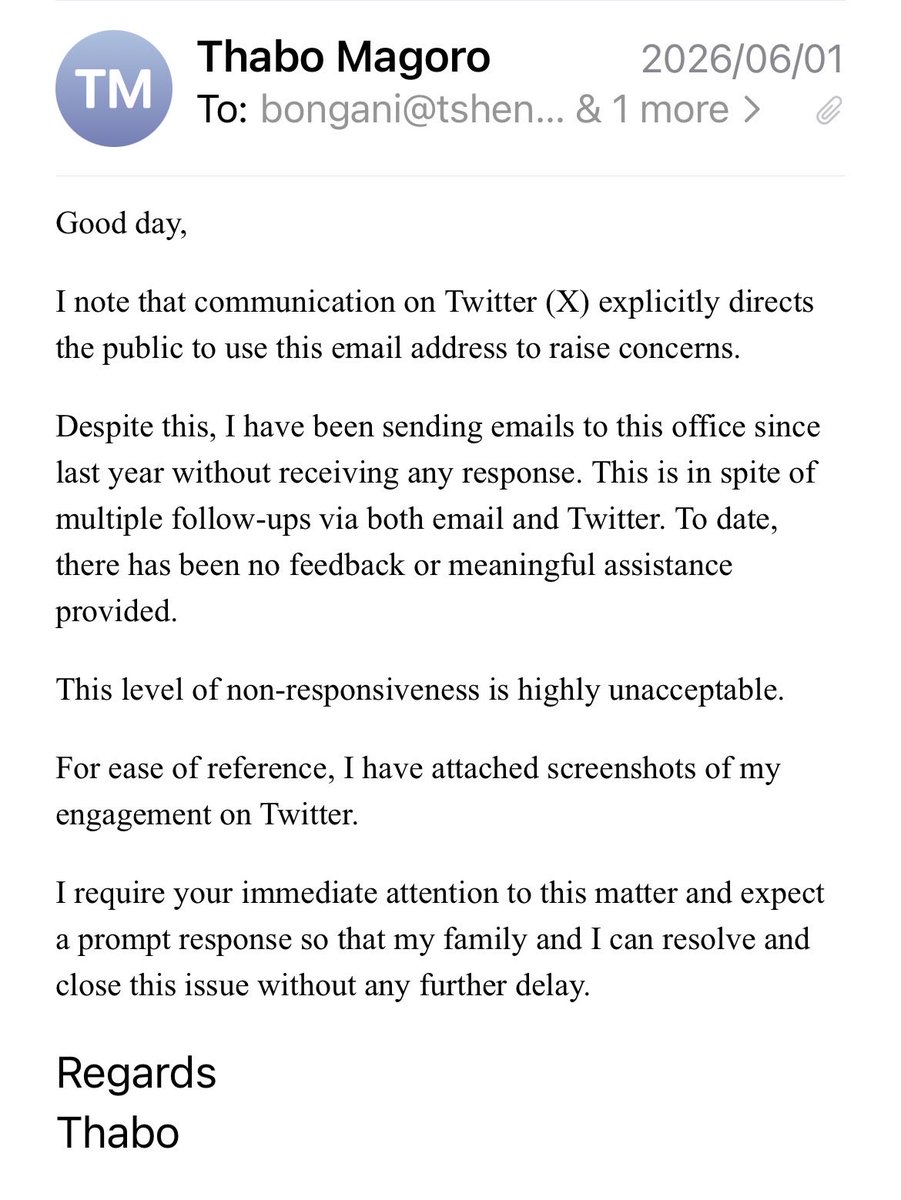 Mr_Thiza's tweet photo. @RealYenaLoyo @__joyh @TshenoloPi I tried every available option! Earlier in June this year, they issued a statement here on X that if anyone has a complaint, they should direct it to their CEO and email address was provided. Sent an email and to this day, no feedback!! https://t.co/CSCSplcmGv