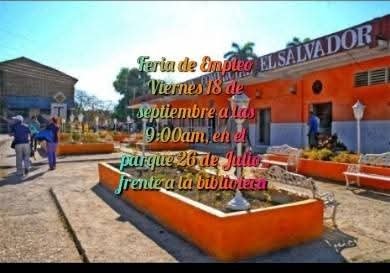 danie15089's tweet photo. Este 18 de septiembre el parque 26 de julio del municipio El Salvador #Guantanamo será sede de la Feria de empleo, con atractivas propuestas para jóvenes en especial. 
#ElSalvadorGtamoCrece. 
#Guantanamo. https://t.co/Xjo9vPhKyR