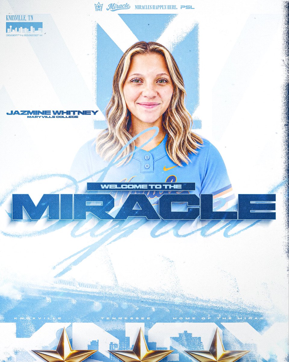 KnoxMiracleSB's tweet photo. We’re excited to announce INF Jazmine Whitney has signed with the Knoxville Miracle! 🥎〽️

Heritage HS &amp; Maryville College product who prepared for this moment while coaching Heritage JV. Local. Ready.

Welcome home to Knoxville! 👏🎉
#KnoxvilleMiracle #PSL #softball https://t.co/RYdYqhrxpl