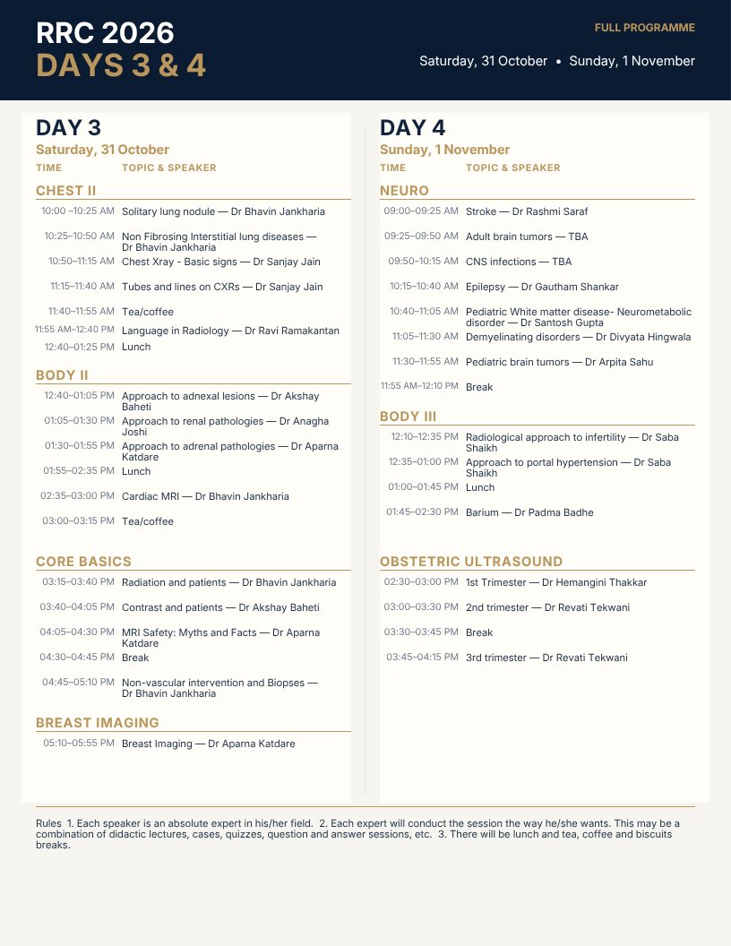 REF_INDIA's tweet photo. 30th Residents Review Course (RRC 2026) is back! Join top experts at KEM Hospital, Mumbai for an intensive 4-day exam-oriented radiology masterclass.

🗓️ Oct 29 – Nov 1, 2026 📍 KEM Hospital, Mumbai 🏷️ Early Bird: ₹4,000 (First 25 only!)
Register now: https://t.co/Or8ckyYEL4 https://t.co/cD02yf1Alt