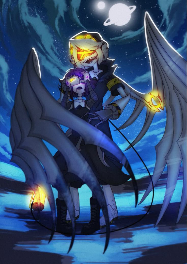 UzinChaos_'s tweet photo. Under wing under control under the starlight 🪽⚡..... 
Artby @Aruk
#Nuzi #MuderDronesFanArt #UziDoorman #cyn https://t.co/oPRzzNU3JK