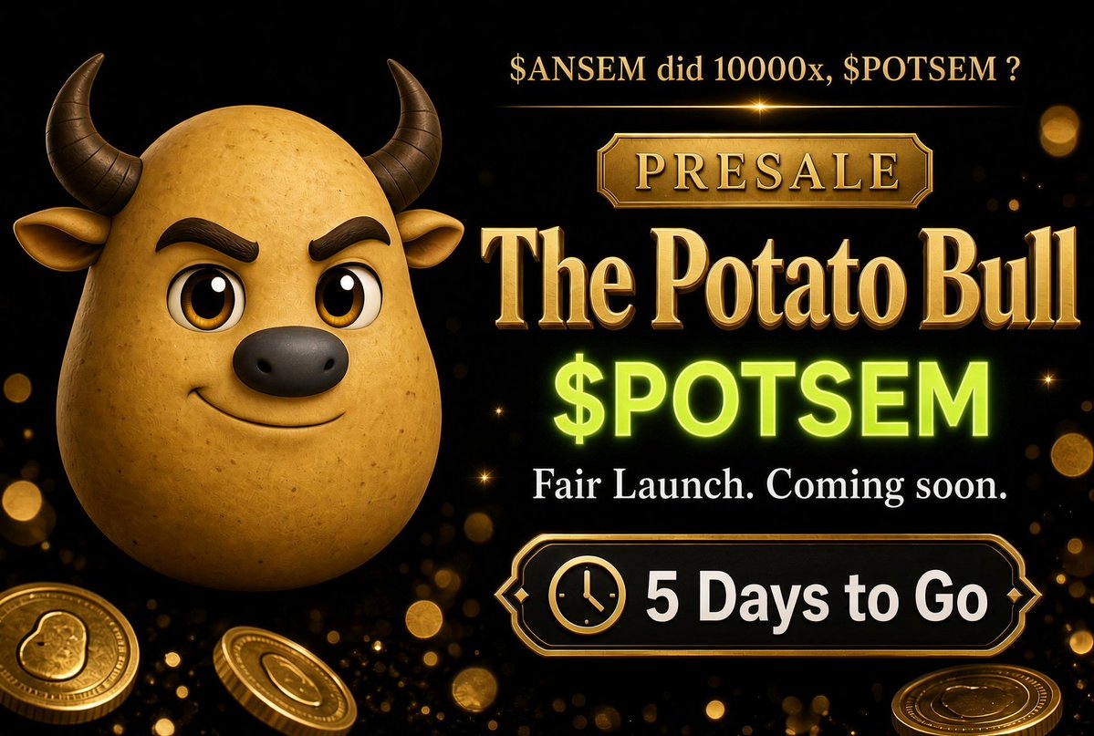 potatobullsol's tweet photo. 🔥🚀 FAIR LAUNCH COUNTDOWN IS ON! 🚀🔥

⏳ Only 5 DAYS until the PRESALE goes live!

💰 Got your SOL ready?
👇 Presale page:
https://t.co/9TTZEmMvgY https://t.co/lAZcYlWLga