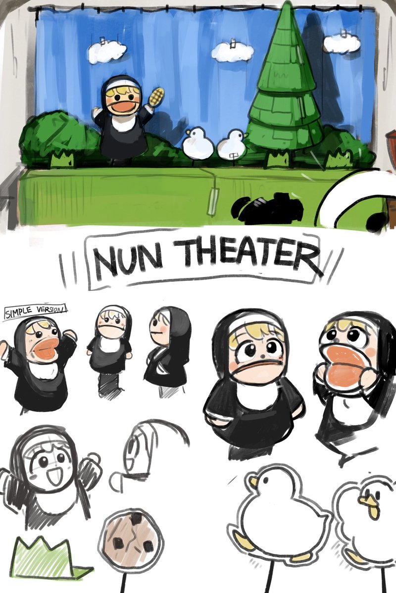 hyxpk's tweet photo. LITTLE NUNS PUPPET SHOW PLAN

I’ve always wanted to make video content for Little Nuns.

And after thinking about it, I had an idea!

Let’s make a puppet show!

But I’m a little busy.

So after thinking about it again, I had another idea!

I’ll ask my little brother to help me!

My brother wants to become an artist, and he studies art every day.

And more than anything, he LOVES plushies. He often takes them with him when he travels. He showed me some videos he made with them, and they were so wholesome and cozy. I really loved them.

That made me think it would be really fun to make a puppet show together with him.

I would handle the script, directing, and designs.

My brother would handle making the puppets, building the sets, filming, and editing.

And Yosumi the Duck, who works on my website etc, would join us as an extra helping hand!

I think it would be really fun if we could create a tiny studio like that together.

And tomorrow, I invited my brother to go camping with me so I can tell him about the plan.

I’ve even prepared a little gift for him:
some ridiculously delicious chili peppers.

Everyone, I’m going to successfully convince him and make this puppet show happen!!!

Wish me luck!

Let’s go! 

(So please let me take tomorrow off 😅)
