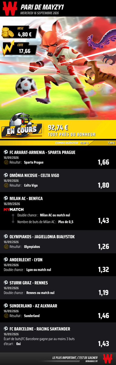 mayzybonus's tweet photo. COMBINÉ EUROPA LEAGUE + BARCA ⚽️🔥

Côte à 17.66 🚀💰

https://t.co/3lQnwutMvC

❤️ si tu suis ! https://t.co/PwhLF9oyQ1