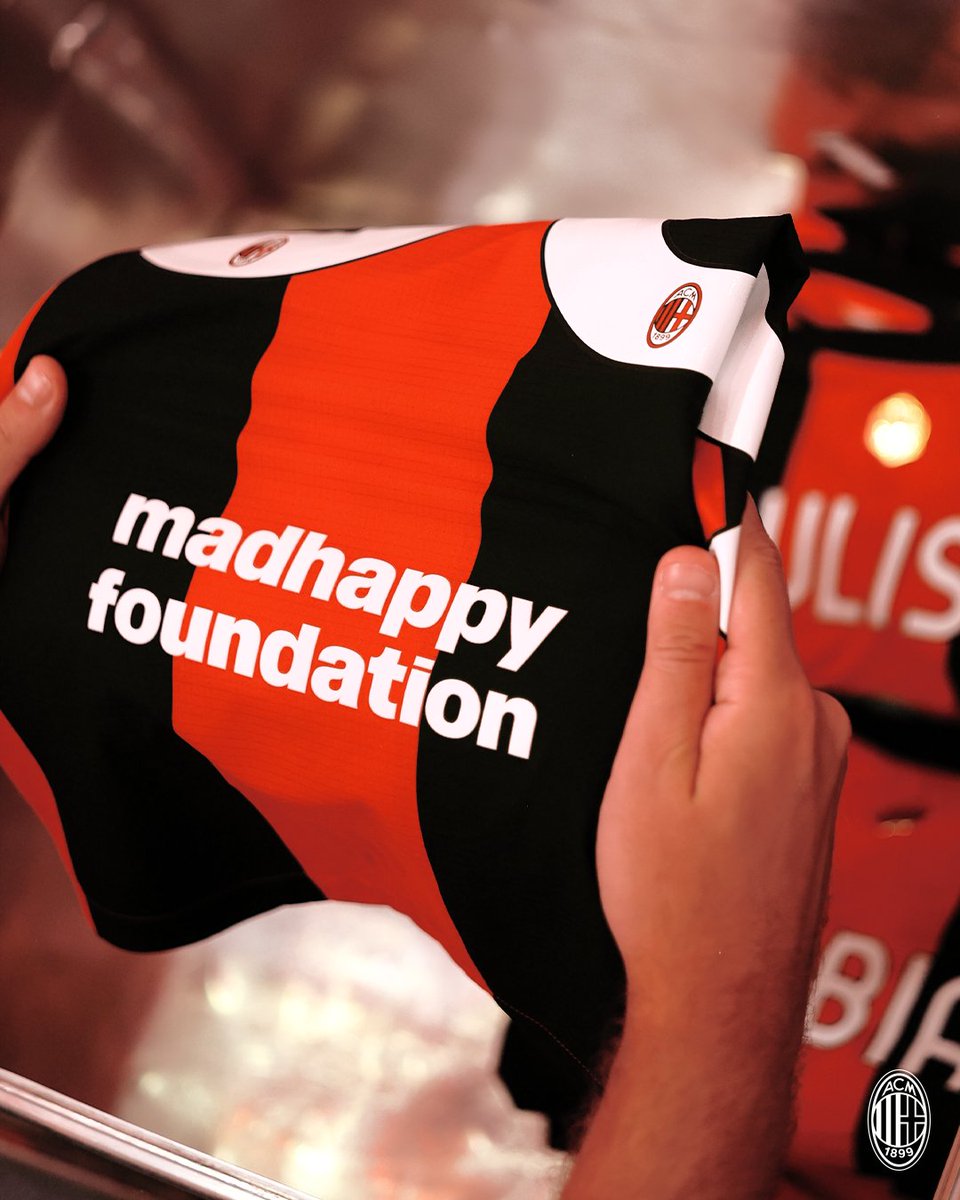 acmilan's tweet photo. The Madhappy Foundation makes its debut in the Rossoneri locker room.

Fondazione Milan dedicates its UEFA Europa League back-of-shirt space to a season-long commitment to raising awareness of youth mental wellbeing, supported by @UEFA's Take Care program. https://t.co/2Kmg2ywGL7