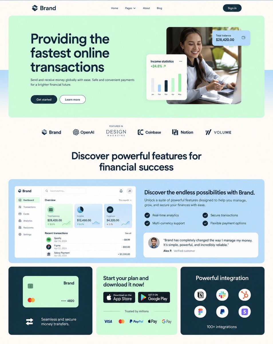 elthadesigner's tweet photo. A fresh look for digital finance. 💚 Mint tones, clean layouts

#UIUXDesign #WebDesign #FintechDesign #ProductDesign https://t.co/UIdpdF7Wex