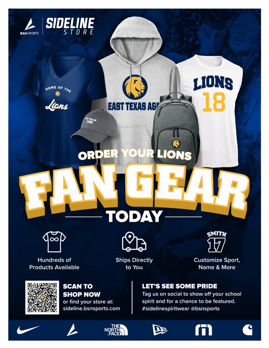 Lion_Athletics's tweet photo. Welcome to official @etamuniversity Sideline Store, THE place to score personalized spirit wear and accessories from Nike! #HailET 

For a limited time, enjoy 20% OFF* during your Lion Athletics store’s Grand Opening Sale with code SPIRIT20.

https://t.co/oIlMzfqZUZ https://t.co/aBTv5yH5GC